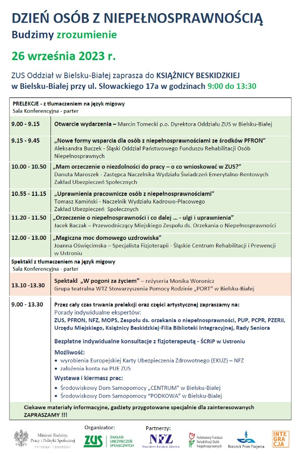 Plakat informacyjny ZUS Bielsko Biała