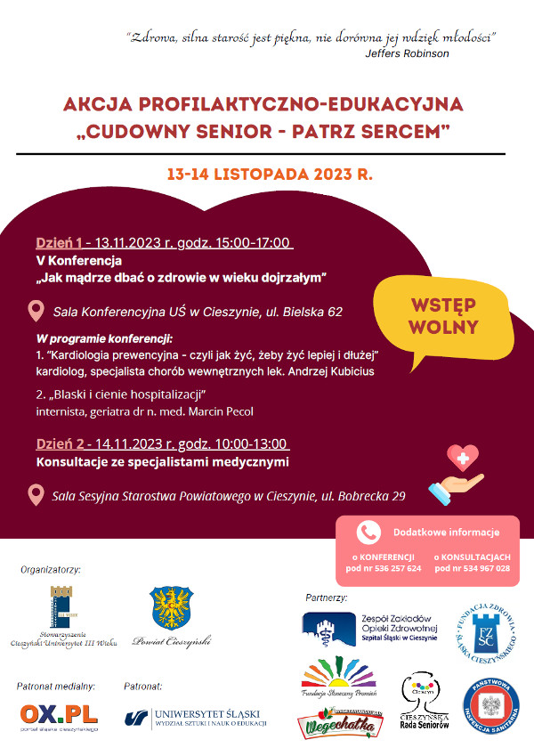 Plakat informacyjny dotyczący konferencji da seniorów