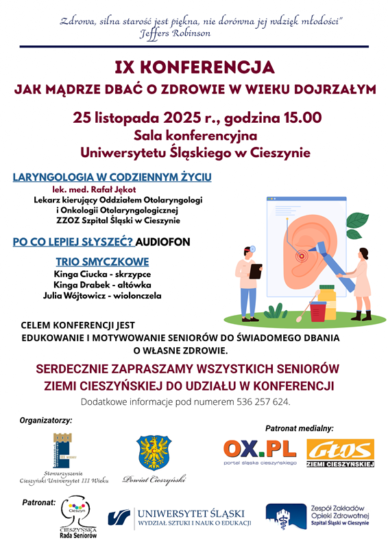 Plakat informacyjny dotyczący konferencji na temat jak mądrze dbać o zdrowie