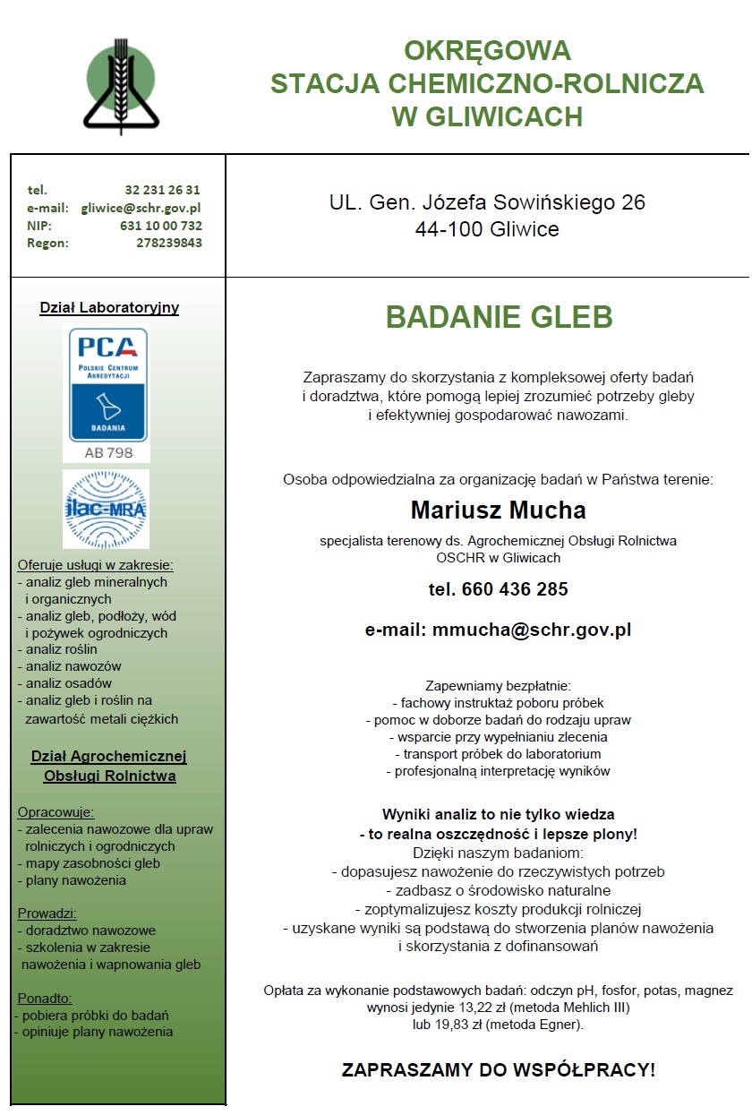 Ulotka informacyjna informująca rolnik&oacute;w o możliwości zbadania gleby