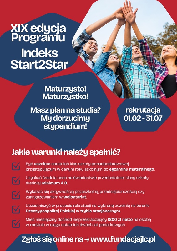 Plakat informacyjny, program Indeks Start2Star dla marurzyst&oacute;w