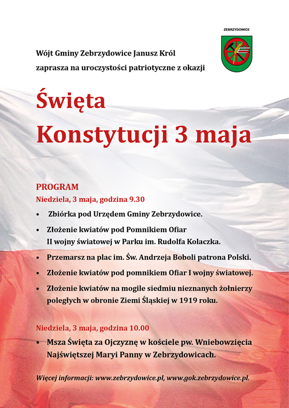 Plakat z tekstem program uroczystości obchod&oacute;w Święta Konstytucji 3 maja
