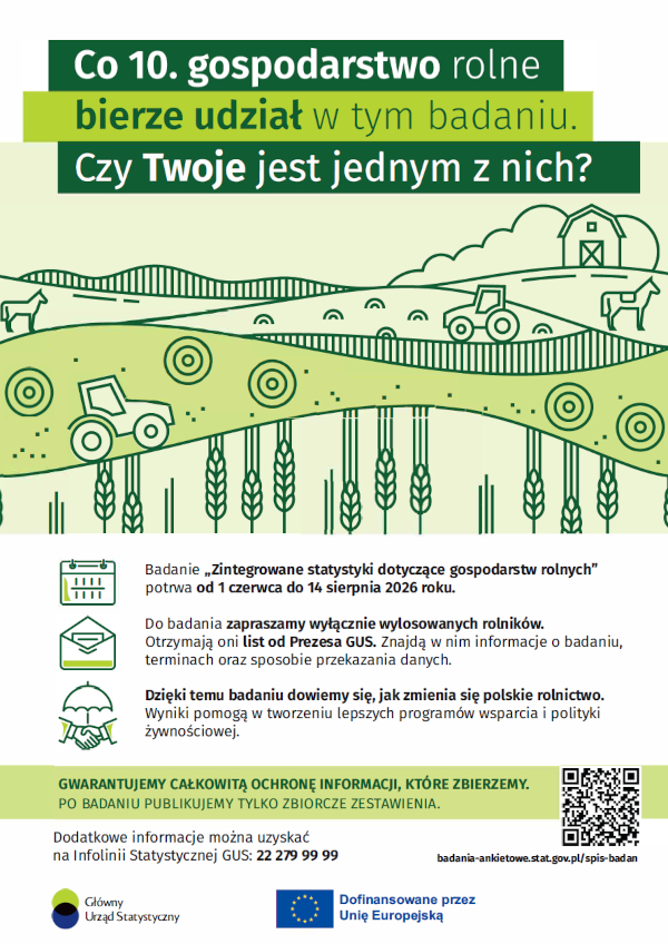 Plakat informacyjny dotyczący badania gospodarstw rolnych